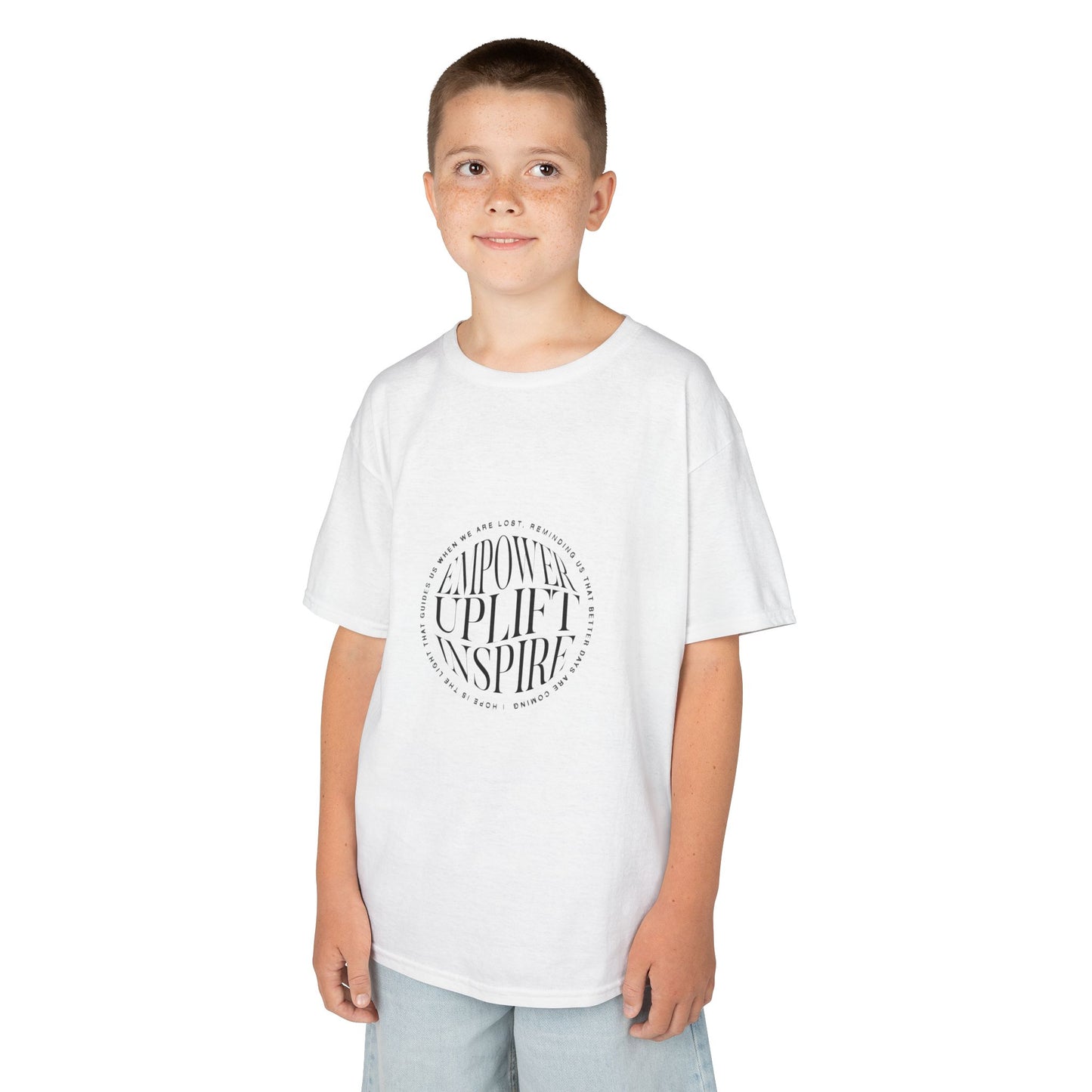 Unisex Kids Tee — "Empower Uplift Inspire" Circular Motivational Graphic