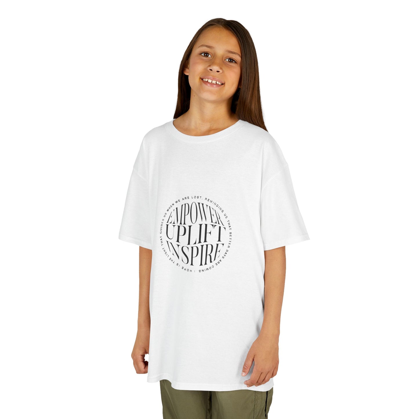 Unisex Kids Tee — "Empower Uplift Inspire" Circular Motivational Graphic